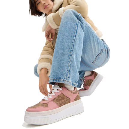 Coach Women's Platform Sneaker In Signature Canvas Khaki/Pink Petal