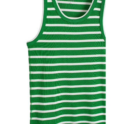 COS Women's Ribbed Tank Top Green/White/Striped