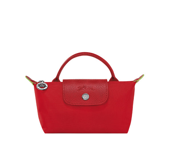 Longchamp Women's Le Pliage Green Pouch With Handle Tomato