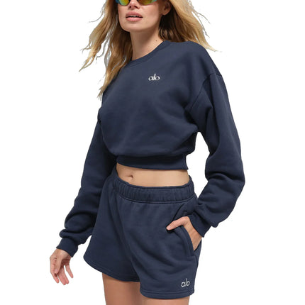 alo Women's Cropped Accolade Crewneck Navy