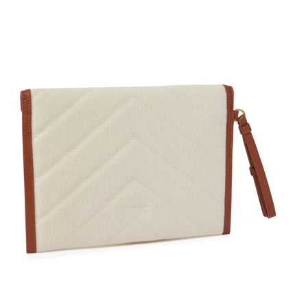 Pinko Women's Canvas Handbag With Printed Leather Trim Brown