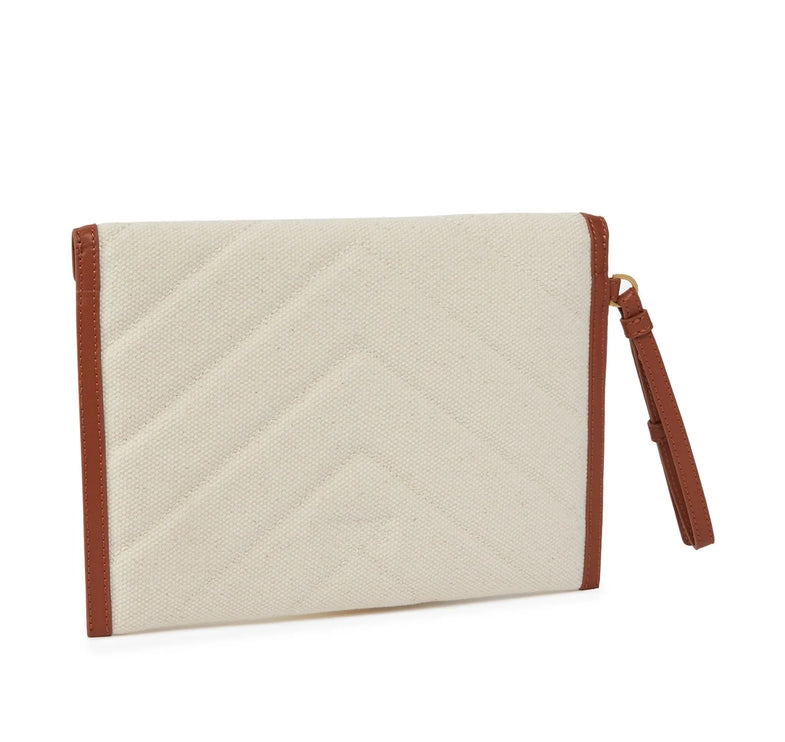 Pinko Women's Canvas Handbag With Printed Leather Trim Brown