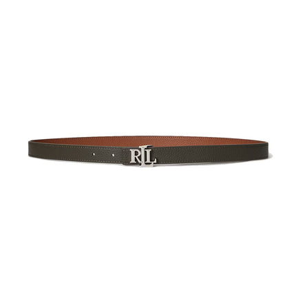 Polo Ralph Lauren Women's Logo Reversible Leather Skinny Belt Lauren Tan/Dark Olive