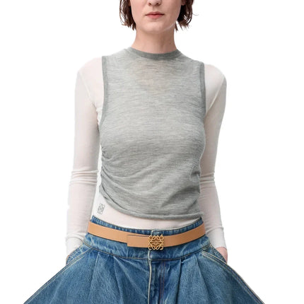 Loewe Women's Reversible Anagram Belt in Smooth Calfskin Warm Desert/Light Oat/Bronze