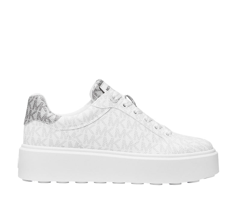 Michael Kors Women's Romey Metallic Two Tone Signature Logo Platform Sneaker Bright White