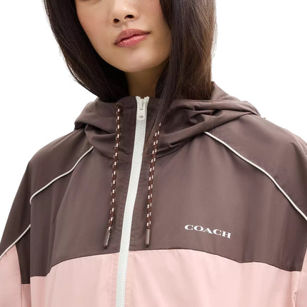COACH Women's Hooded Windbreaker Chestnut/Soft Pink