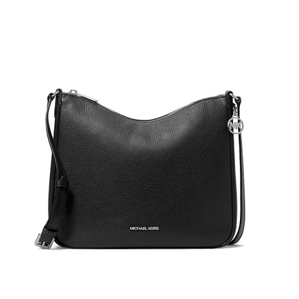 Michael Kors Women's Nayla Medium Pebbled Leather Messenger Bag Silver/Black