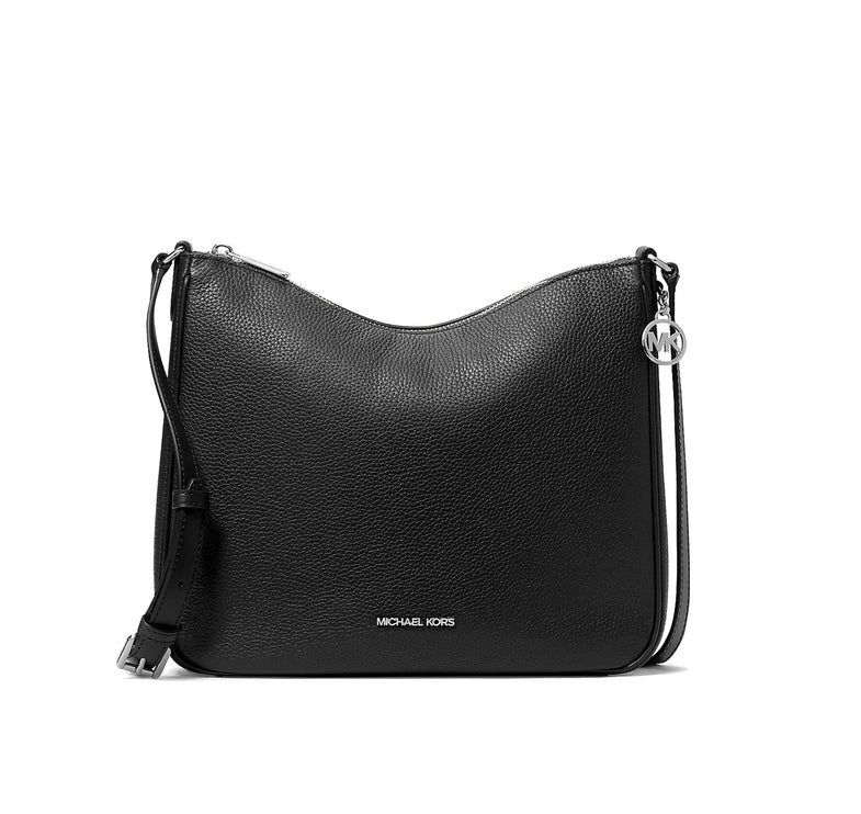 Michael Kors Women's Nayla Medium Pebbled Leather Messenger Bag Silver/Black