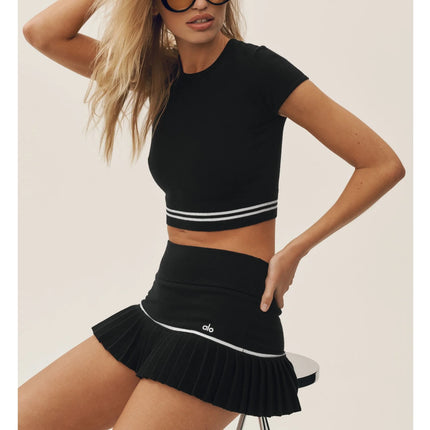 alo Women's Cotton Cashmere My Serve Short Sleeve Black/White