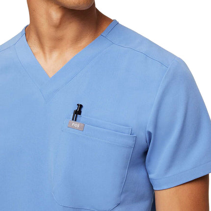 FIGS Men's Leon Three Pocket Scrub Top Ceil Blue