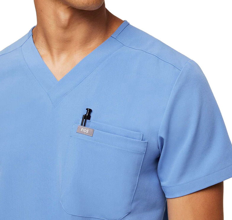 FIGS Men's Leon Three Pocket Scrub Top Ceil Blue