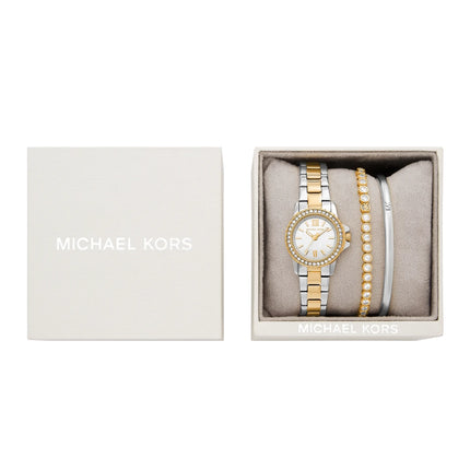 Michael Kors Women's Petite Everest Two-Tone Watch and Pavé Bangle Jewelry Gift Set Two Tone MKO9032SET