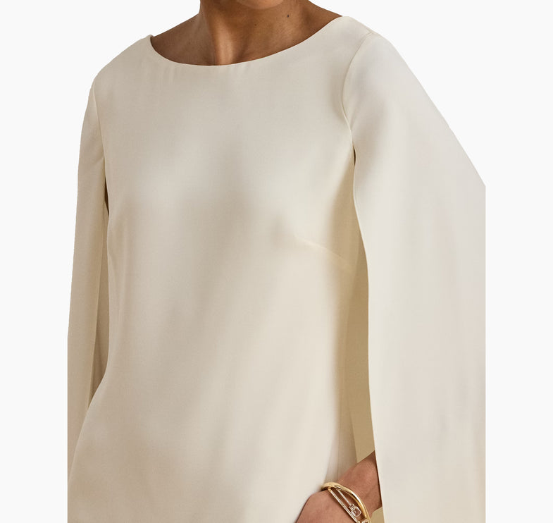 Polo Ralph Lauren Women's Cape Georgette Cocktail Dress Mascarpone Cream