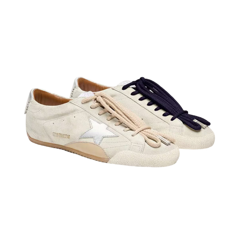 Golden Goose Women's True Star in Light Gray Suede with Metallic Slver Star