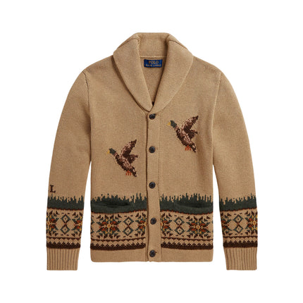 Polo Ralph Lauren Boy's Cotton-Wool Shawl Cardigan Camel Multi