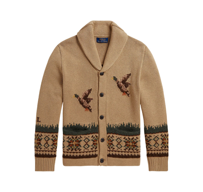 Polo Ralph Lauren Boy's Cotton-Wool Shawl Cardigan Camel Multi