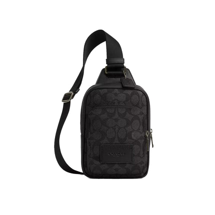 Coach Unisex Racer Sling Pack In Signature Canvas Gunmetal/Charcoal/Black
