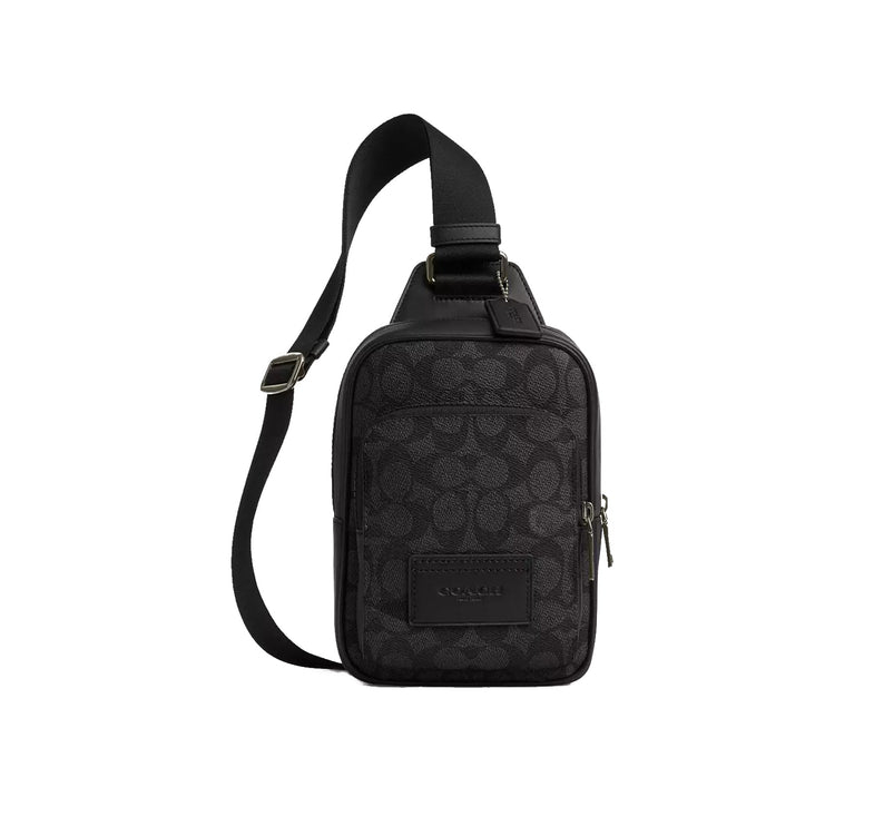 Coach Unisex Racer Sling Pack In Signature Canvas Gunmetal/Charcoal/Black