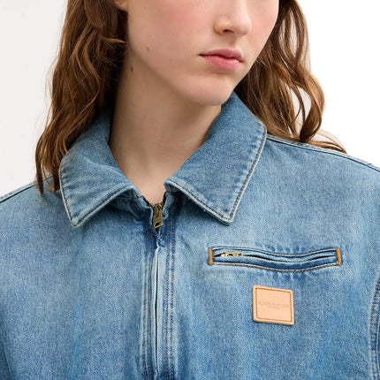 COACH Women's Zip Denim Cropped Jacket Cold Spring