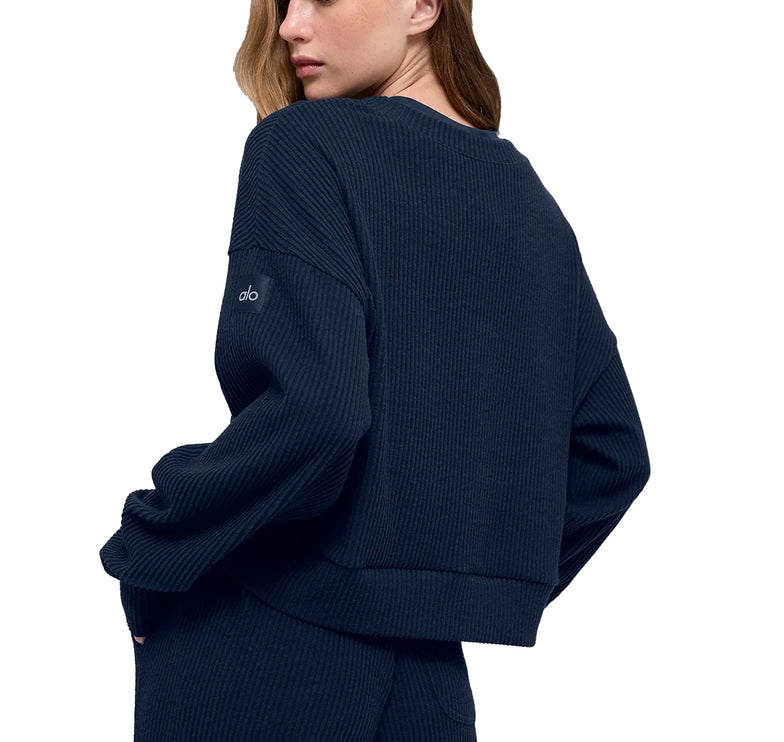 alo Women's Muse Crew Neck Pullover Navy