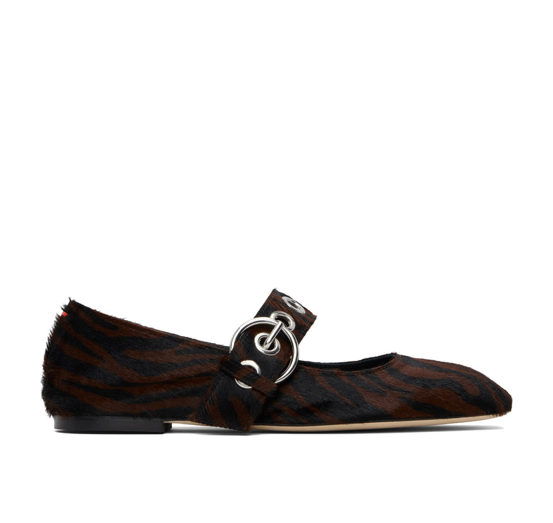 AEYDE Women's Uma Eyelet Zebra Ponyhair Moka Flats Moka