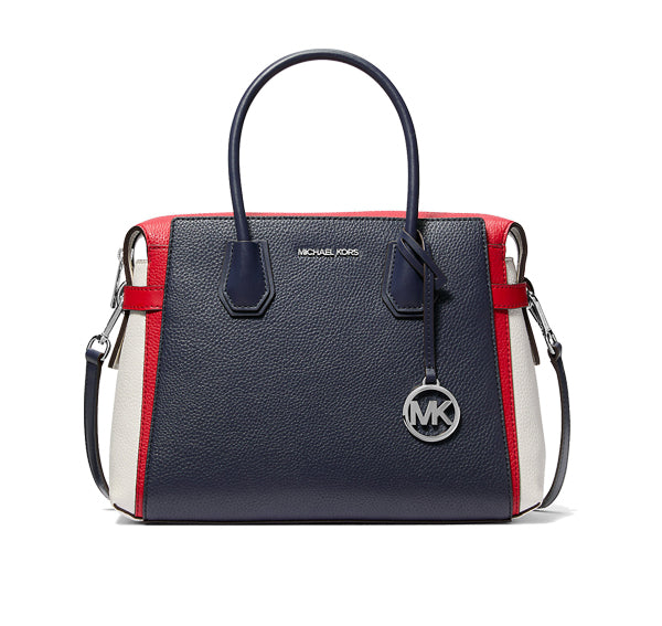 Michael Kors Women's Mercer Medium Color-Block Belted Satchel Bright Red Multi