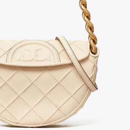 Tory Burch Women's Mini Fleming Soft Crescent Bag New Cream