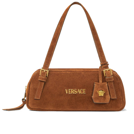 Versace Women's Versace Tag Suede Medium Bowling Bag Brown