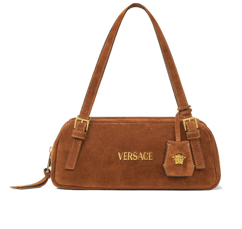 Versace Women's Versace Tag Suede Medium Bowling Bag Brown