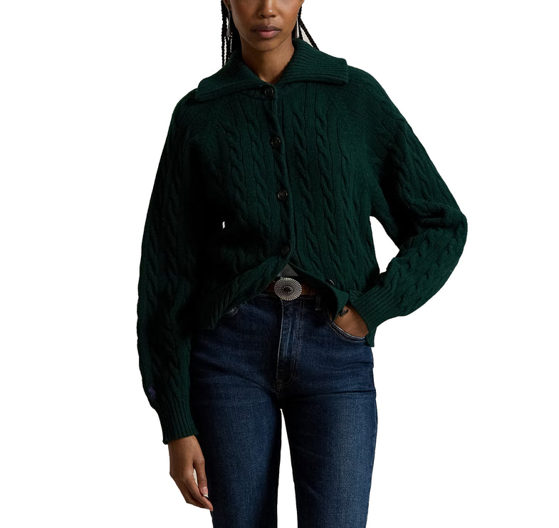 Polo Ralph Lauren Women's Cable Wool-Cashmere Collared Cardigan College Green