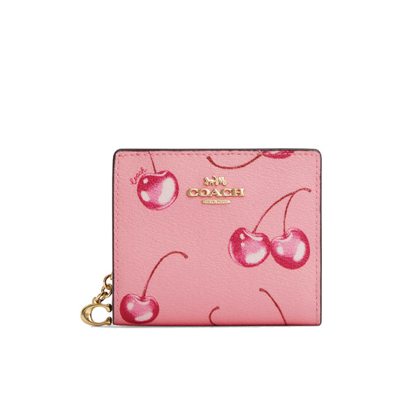 Coach Women's Snap Wallet With Cherry Print Gold/Flower Pink/Bright Violet