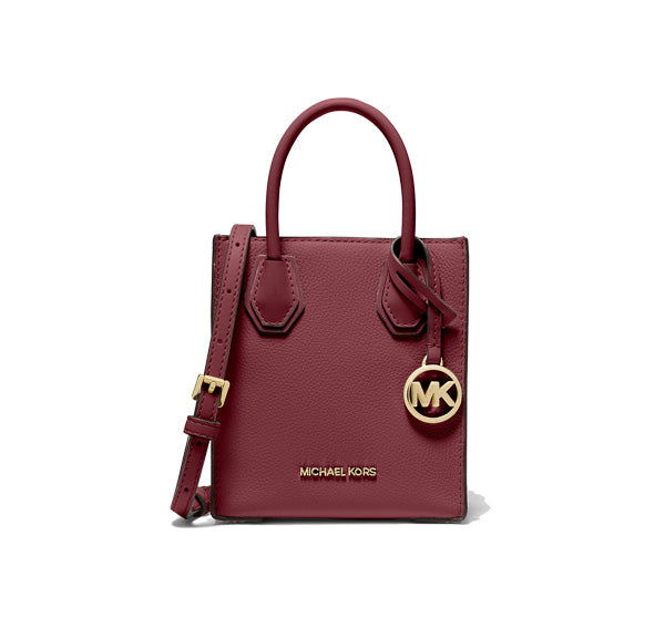 Michael Kors Women's Mercer Extra Small Pebbled Leather Crossbody Bag Oxblood