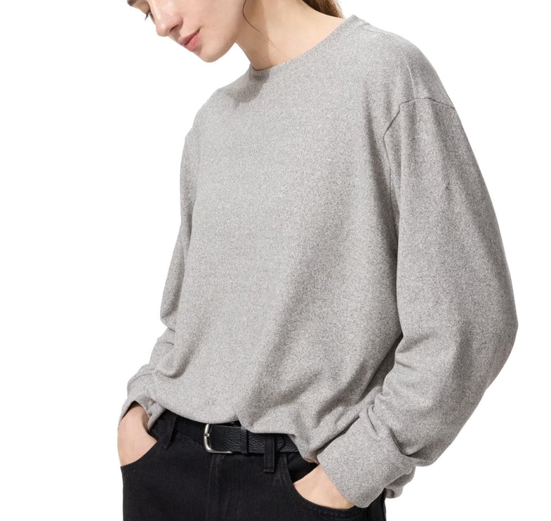 Uniqlo Women's Soft Knitted Fleece Crew Neck T-Shirt 03 Gray