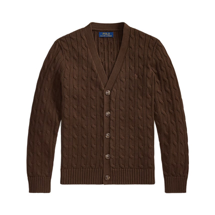 Polo Ralph Lauren Boy's Cable-Knit Cotton V-Neck Cardigan Nutmeg Brown