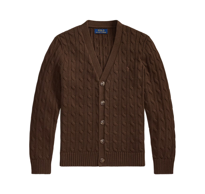 Polo Ralph Lauren Boy's Cable-Knit Cotton V-Neck Cardigan Nutmeg Brown