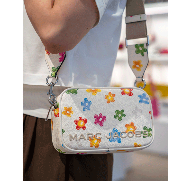 Marc Jacobs Women's Flash Leather Floral Print Crossbody Bag Marshmallow