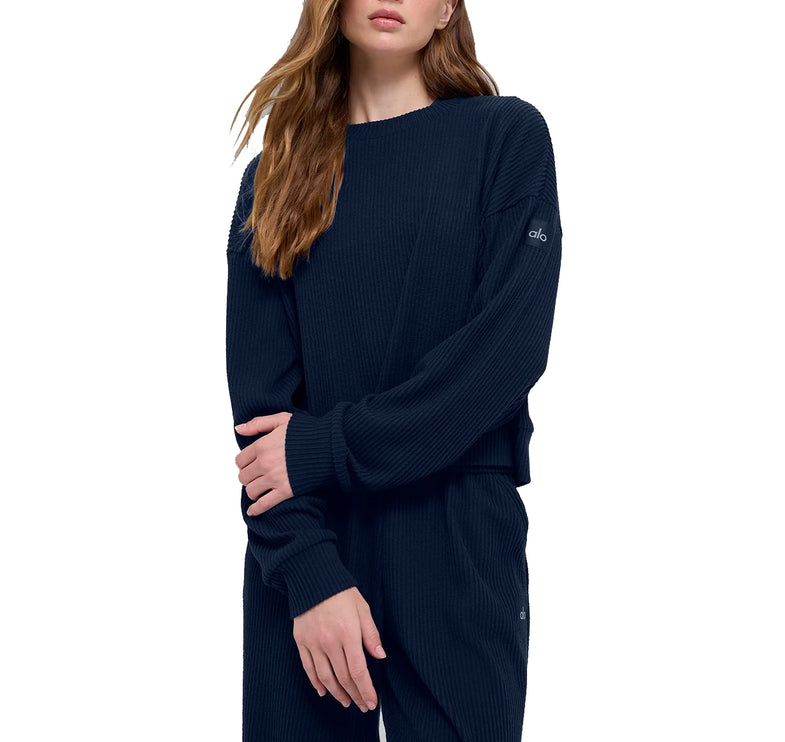 alo Women's Muse Crew Neck Pullover Navy