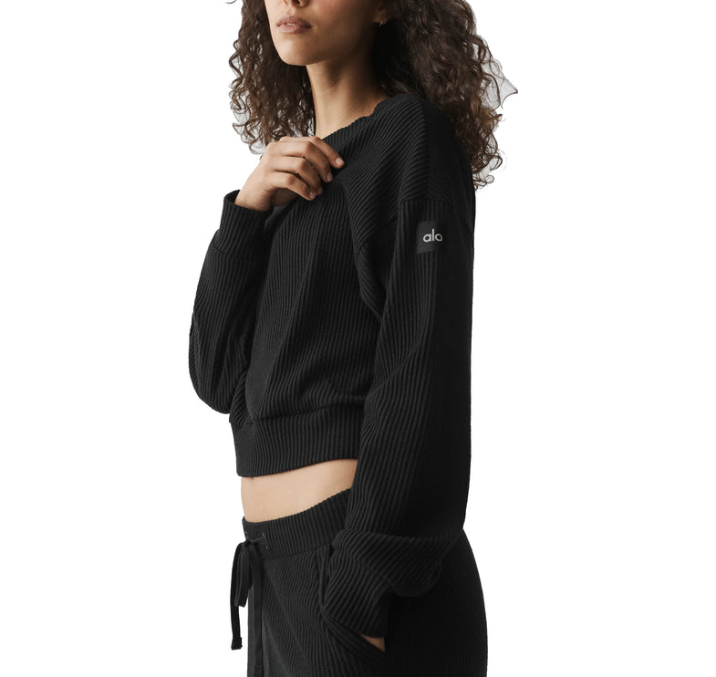alo Women's Muse Crew Neck Pullover Black