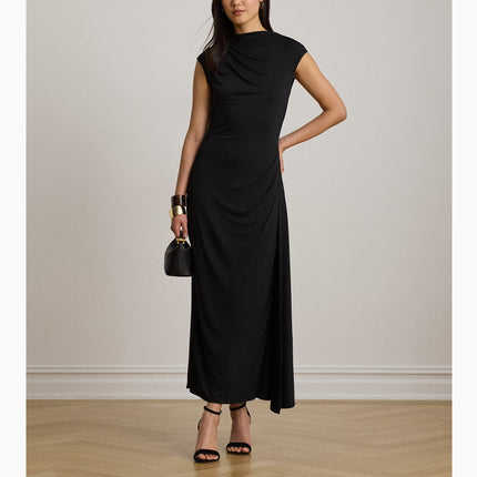 Polo Ralph Lauren Women's Pleated Jersey Boatneck Midi Dress Black
