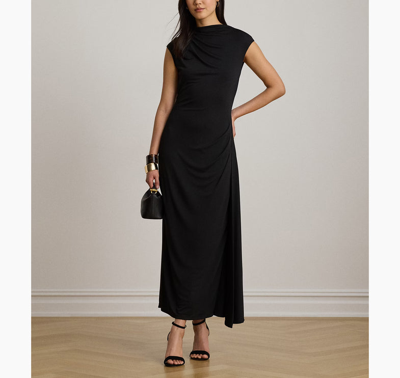 Polo Ralph Lauren Women's Pleated Jersey Boatneck Midi Dress Black