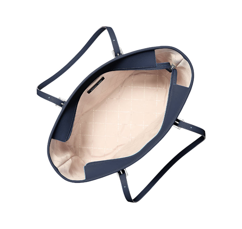 Michael Kors Women's Jet Set Travel Large Saffiano Leather Tote Bag Navy/Silver