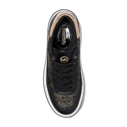 Michael Kors Women's Hayes Metallic Empire Monogram and Leather Trainer Black/Pale Gold