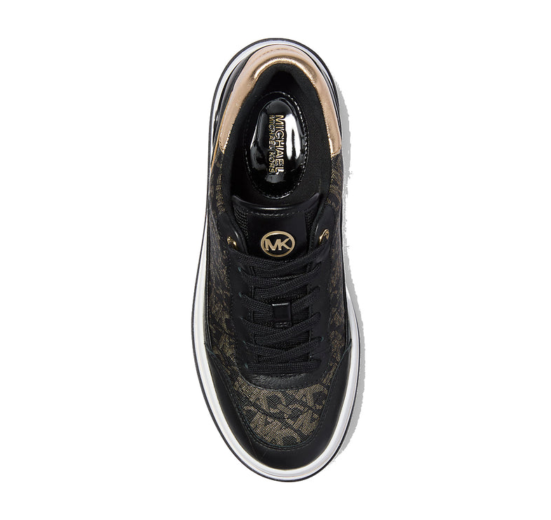 Michael Kors Women's Hayes Metallic Empire Monogram and Leather Trainer Black/Pale Gold