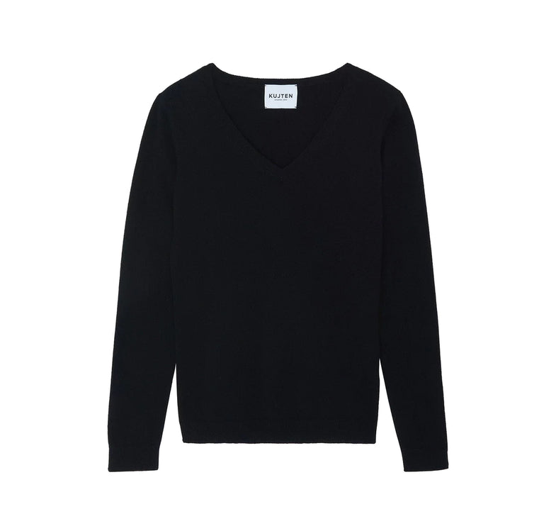 KUJTEN Women's Vicky V-Neck Cashmere Sweater Black