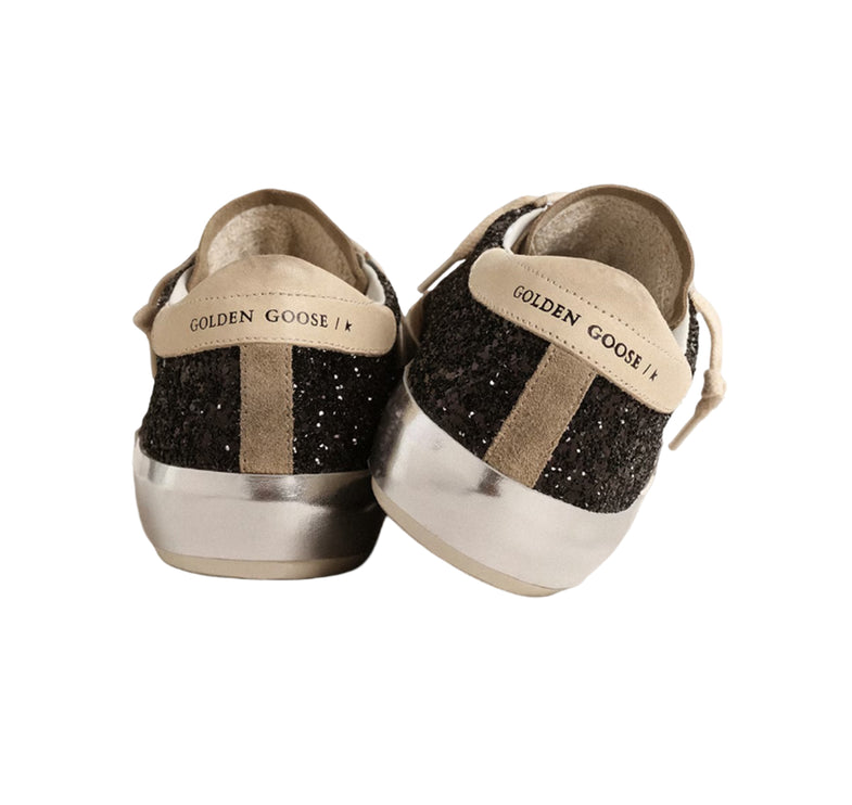 Golden Goose Women's Super Star in Black Glitter with Cream Star and Suede Inserts