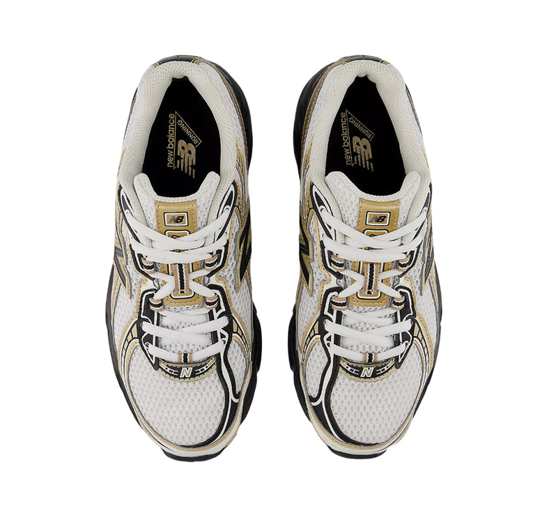New Balance Grade School 740 Sea Salt with Black and Gold Metallic GR740GM