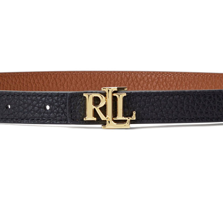 Polo Ralph Lauren Women's Logo Reversible Leather Skinny Belt Black/Lauren Tan/Gold - Hemen Kargoda