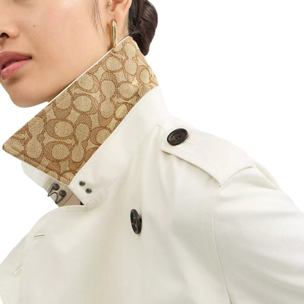 COACH Women's Long Trench Ecru