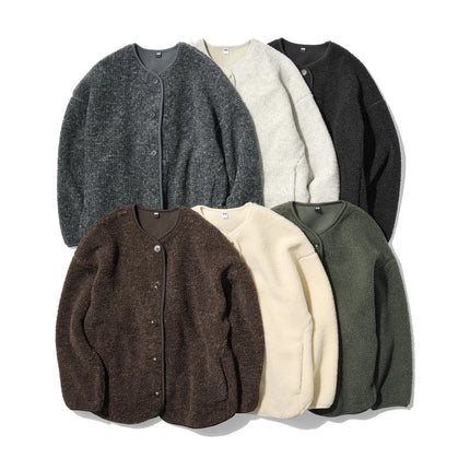 Uniqlo Women's Pile Lined Fleece Relaxed Cardigan 09 Black