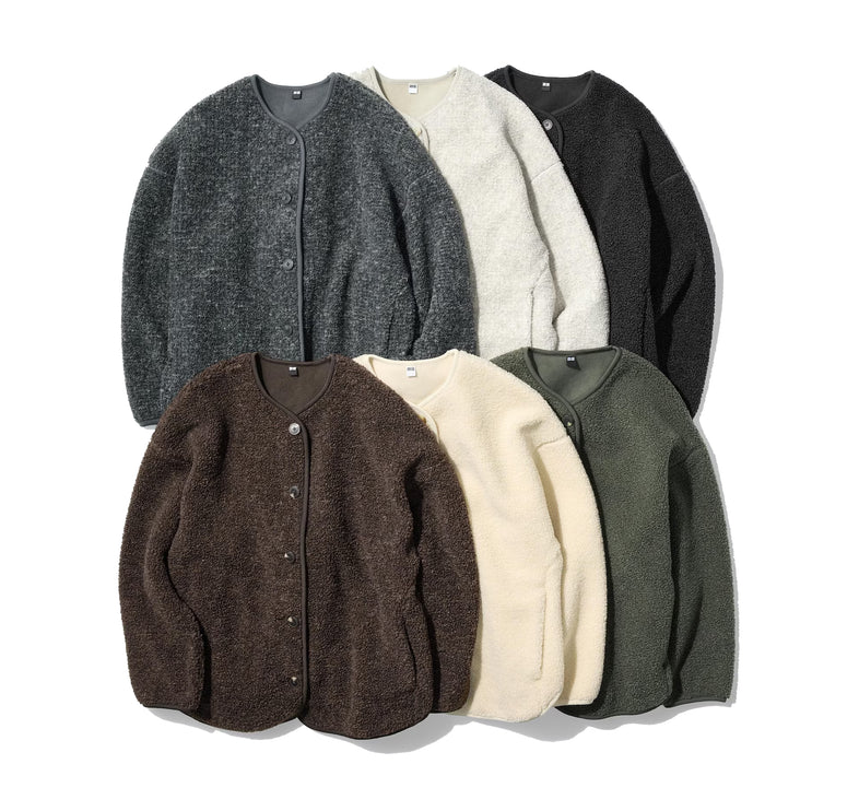 Uniqlo Women's Pile Lined Fleece Relaxed Cardigan 09 Black